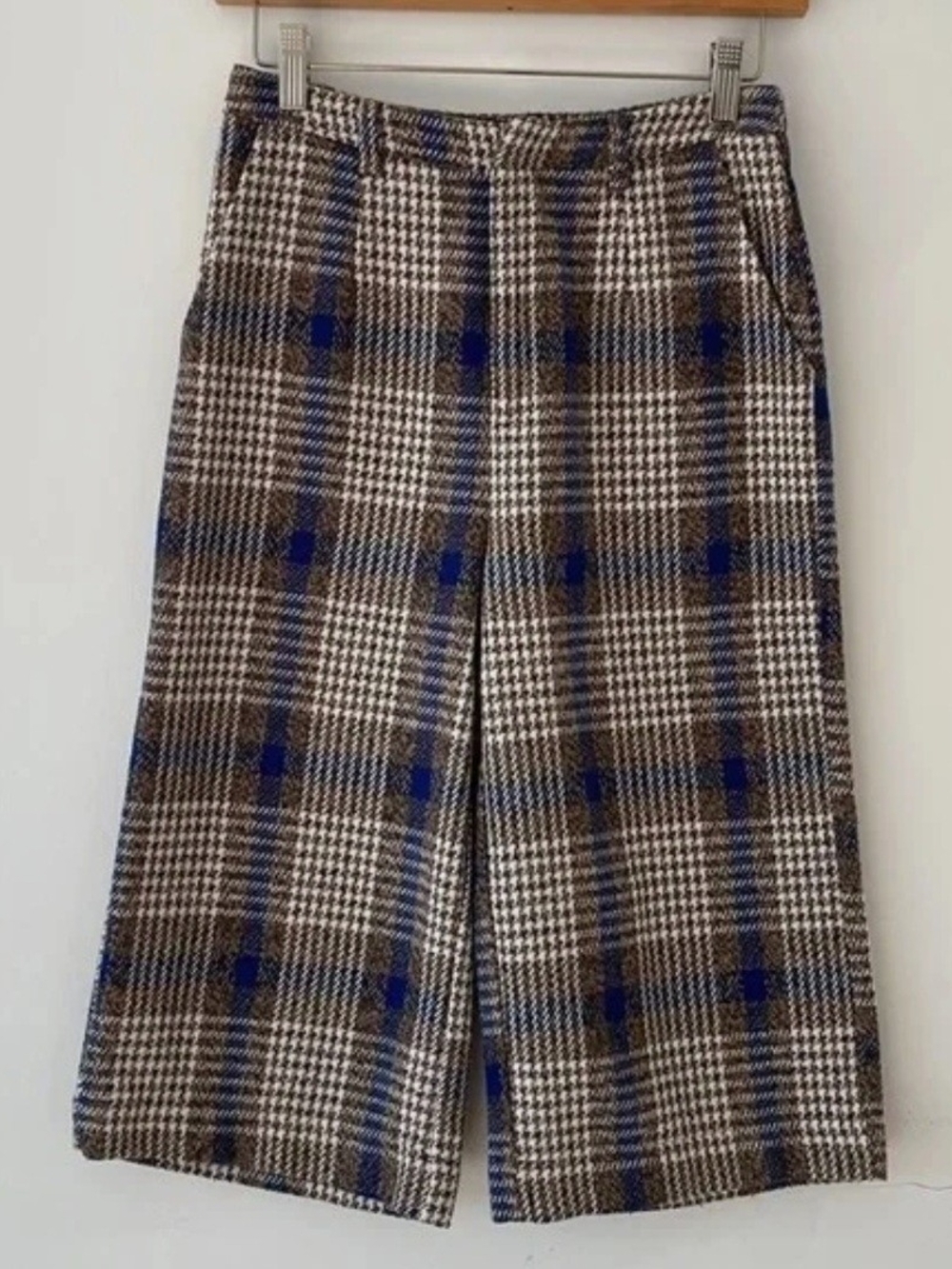 En Saison Brown, Cream & Blue Plaid Wide-Leg Trousers